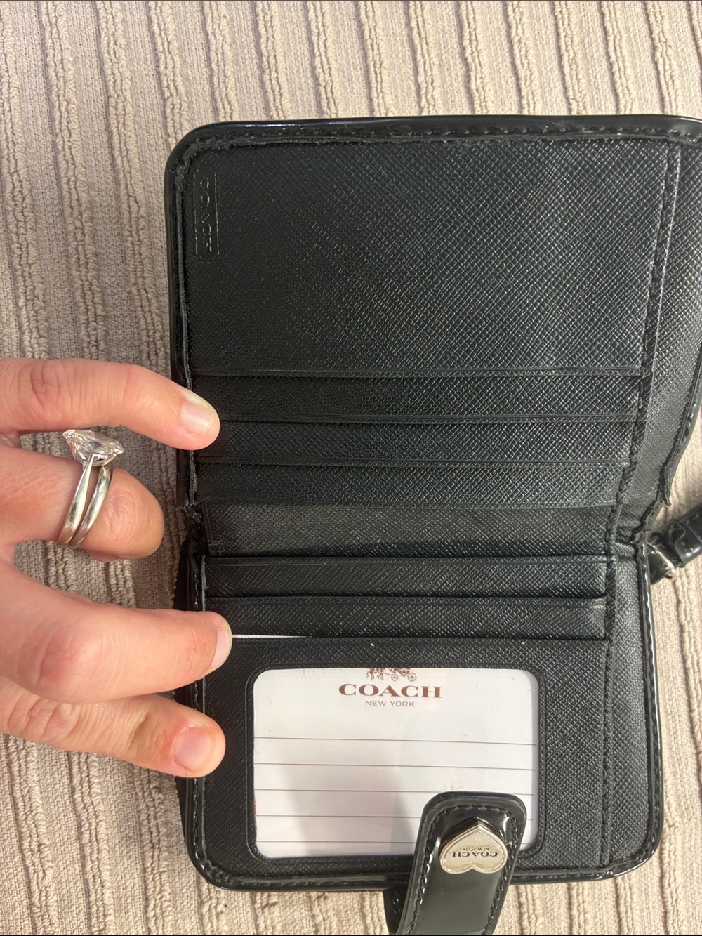 Coach Black Signature Patent Wallet with Heart Medallion - Picture 3 of 3